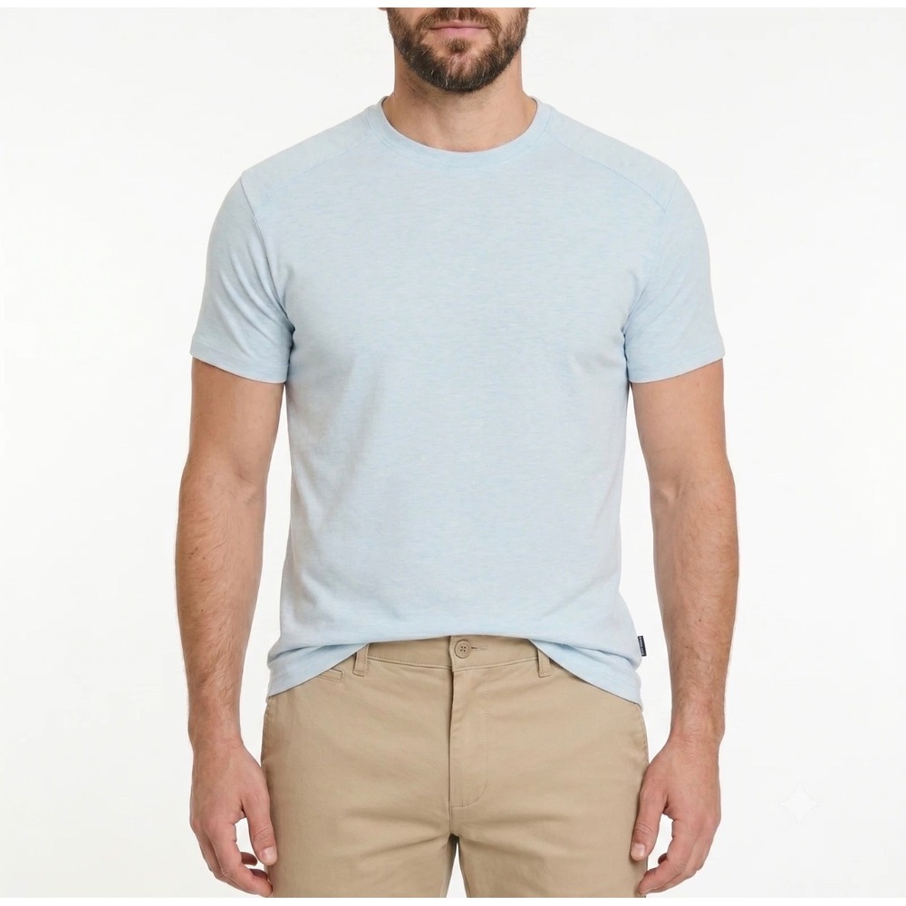 Kenneth Cole New York Mens Blue Heathered Organic Cotton Stretch Tee Shirt •L•
